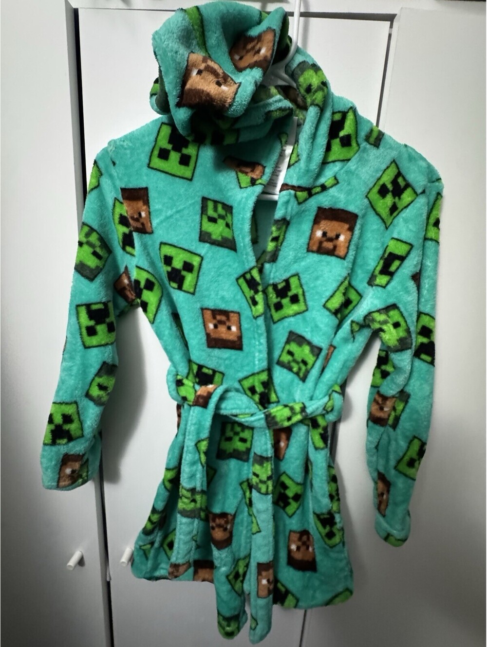 Minecraft Boys Creeper Steve Fleece Robe Hooded Belted L (10) 100% Polyester 02